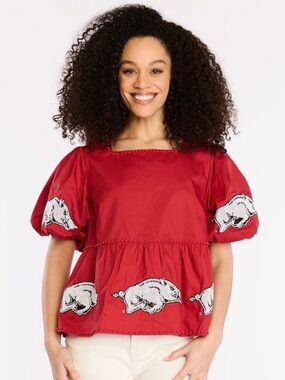Stewart Simmons The Puff Sleeve Peplum Top - Arkansas - Small